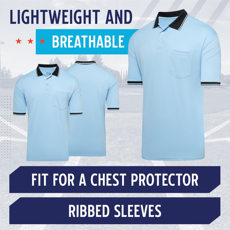 Murray Sporting Goods Short Sleeve Polo Baseball and Softball Umpire Shirt - Sized for Chest Protector (Light Blue, XX-Large) - Image 4